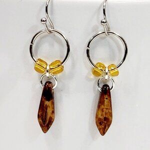 Czechoslovakian Brown Glass Dagger Earrings Lightweight Minimalist